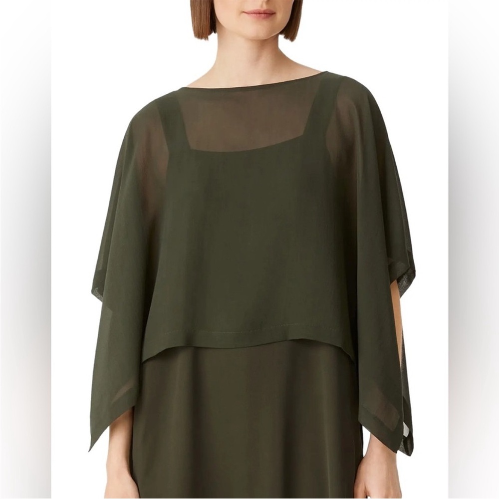 Eileen Fisher Sheer Silk Georgette Poncho In Seaweed Green NWT Size XX/XS